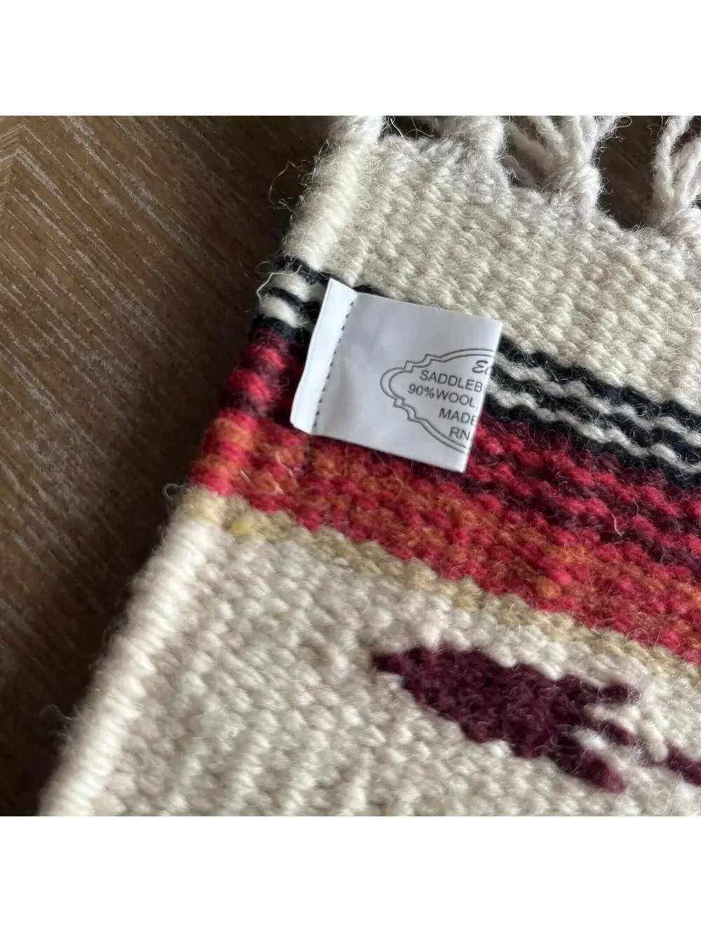 El Paso Blanket Company Woven Table Rug Fringe 90% Wool 15” X 10.5”